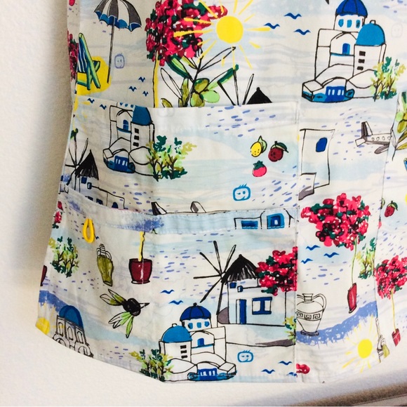 WonderWink SANTORINI Greek Vacation Print SCRUB TOP XS - Picture 3 of 14